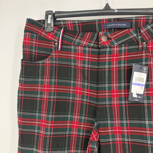 TOMMY HILFIGER Tribeca Ankle Pants Size 18 Red Green Plaid Patterned Skinny NWT - Picture 4 of 11